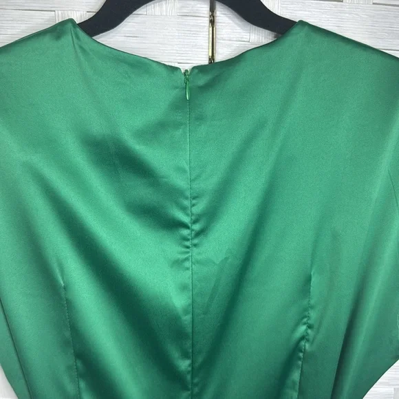 Angashion Kelly Green Satin Dress Sleeveless Cross Front Midi Dress Size Large - Picture 9 of 14